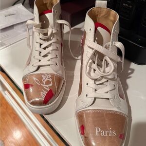 Christian Louboutin White and Red Athletic Shoes